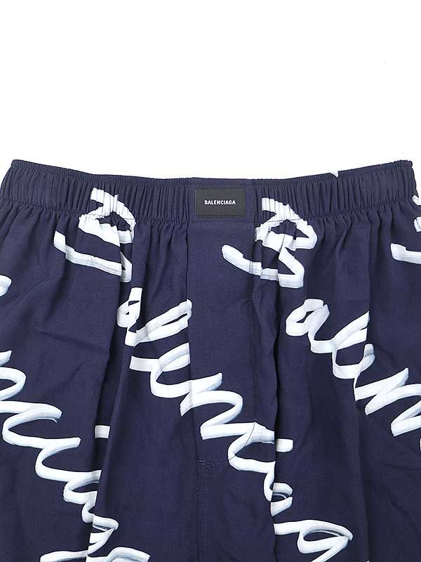 新品未使用品ＳBALENCIAGA バレンシアガ 23SS HOME WEAR ロゴプリント レーヨンショートパンツ ネイビー 48 - ショートパンツ