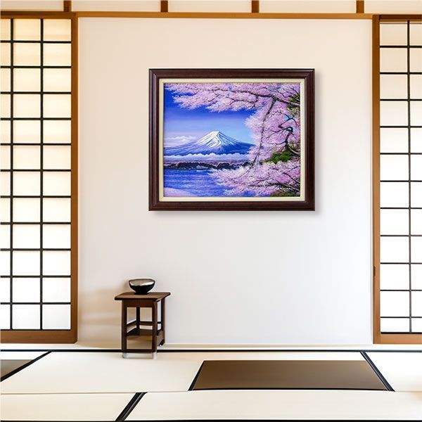 油彩画 木村由記夫 「富士に桜」 F20号 大作 額付き 油絵 風景画