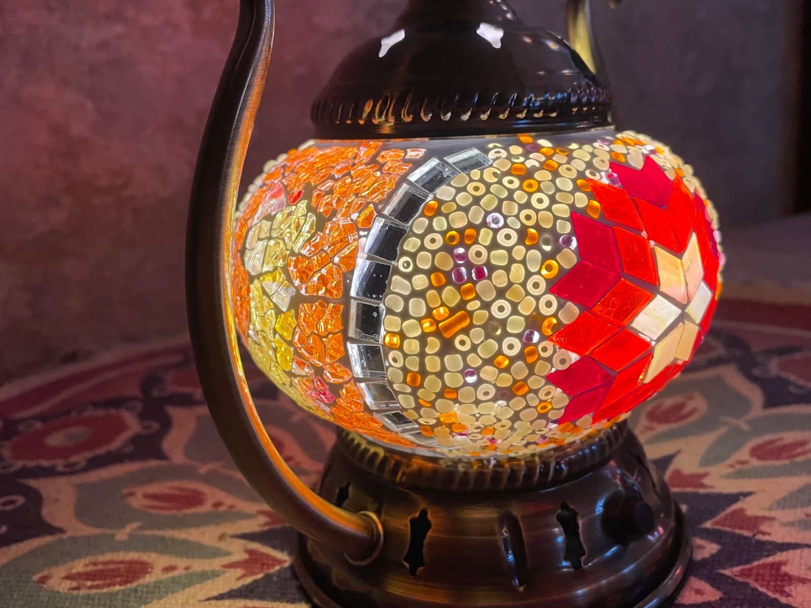 トルコモザイクランプ（充電式オレンジ）オリジナルデザインガラス