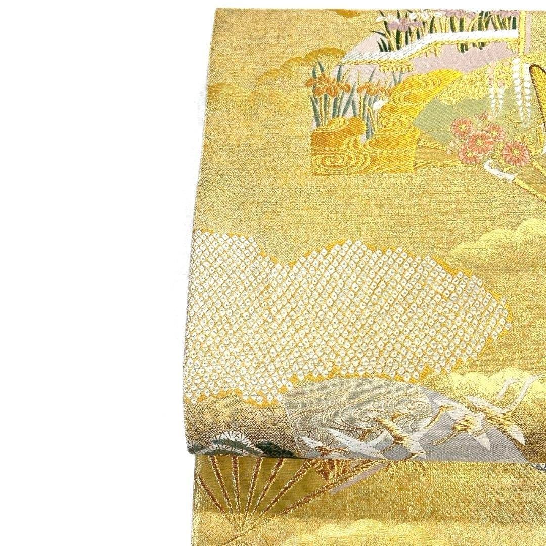 袋帯 扇 菊花 菖蒲 観世水 鶴 金糸 着物 102b p - メルカリ