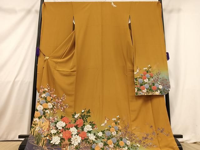 豪華振袖　長襦袢セット(無双仕立て)　舞蝶花文　暈し染め　金銀彩　正絹　逸品 豪華振袖 長襦袢セット(無双仕立て) 舞蝶花文 暈し染め 金銀彩 正絹