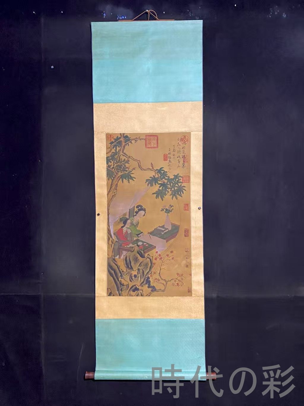 中国古美術 明代 仇英款 人物画 絹布 三尺中堂画 肉筆 手描き 唐物 掛け軸 水墨画 水彩画 国画 絵画 古画 書道 名家書画 古玩 R0709181805