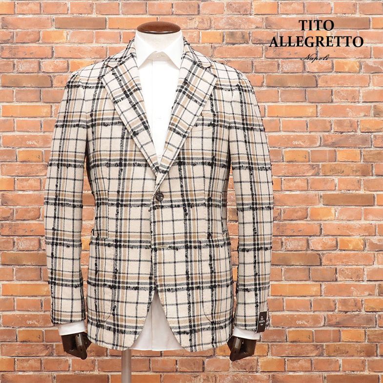 秋冬/TITO ALLEGRETTO/50サイズ/イタリア製ジャケット ウール混ネップ チェック柄 クラシコ D/him別注 新品/ベージュ/hb418/  - メルカリ