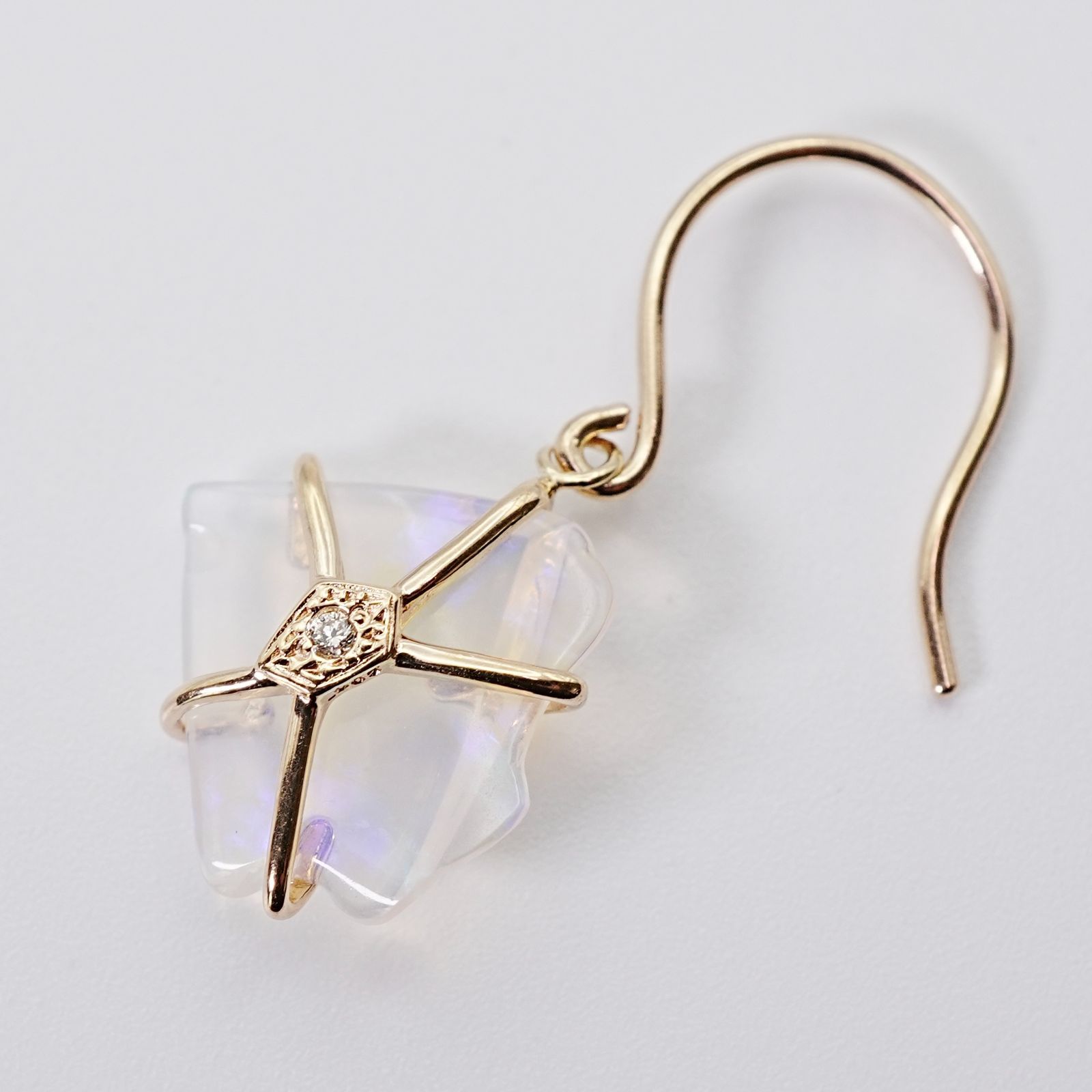 アガット オパール フック ピアス K10 シングル ダイヤ|25-1445S