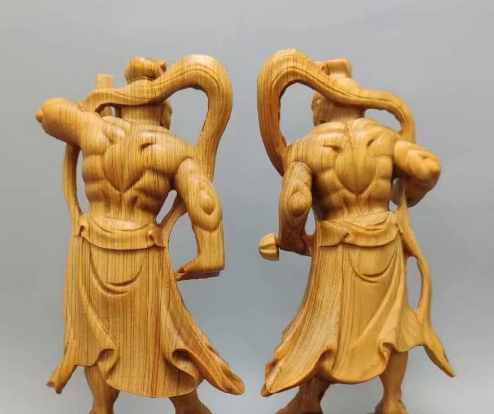 人気セール，お買い得 仏像 木彫り 金剛力士像 二体一対 天然 崖柏木