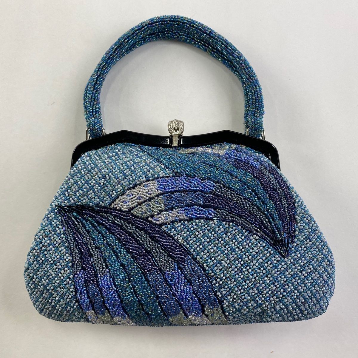 和装バッグ 優品 ビーズバッグ フォーマル 幾何学模様 斜め格子 青緑 ビーズ 和装小物