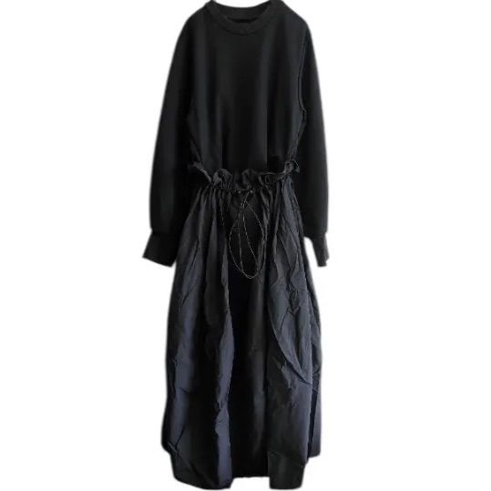 ADAM ET ROPE FEMME ドロストドッキング裏毛ワンピース ブラック