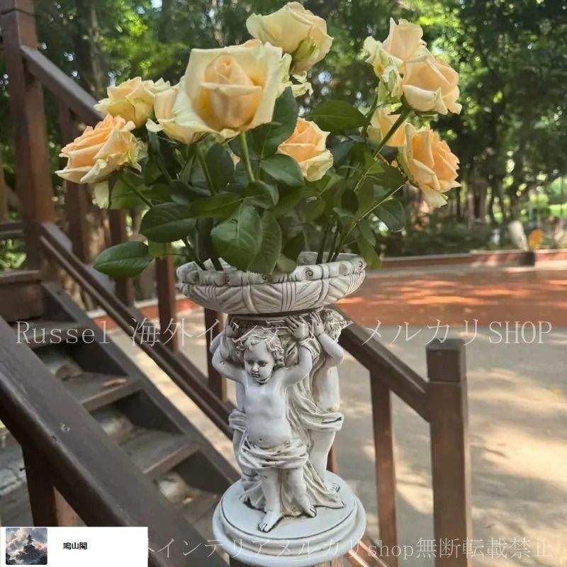 ガーデンオーナメント オブジェ 置物 フラワーポット プランター ポット 天使 エンジェル 彫刻 像 屋外 屋内 庭 ガーデニング デコレーション 4-7