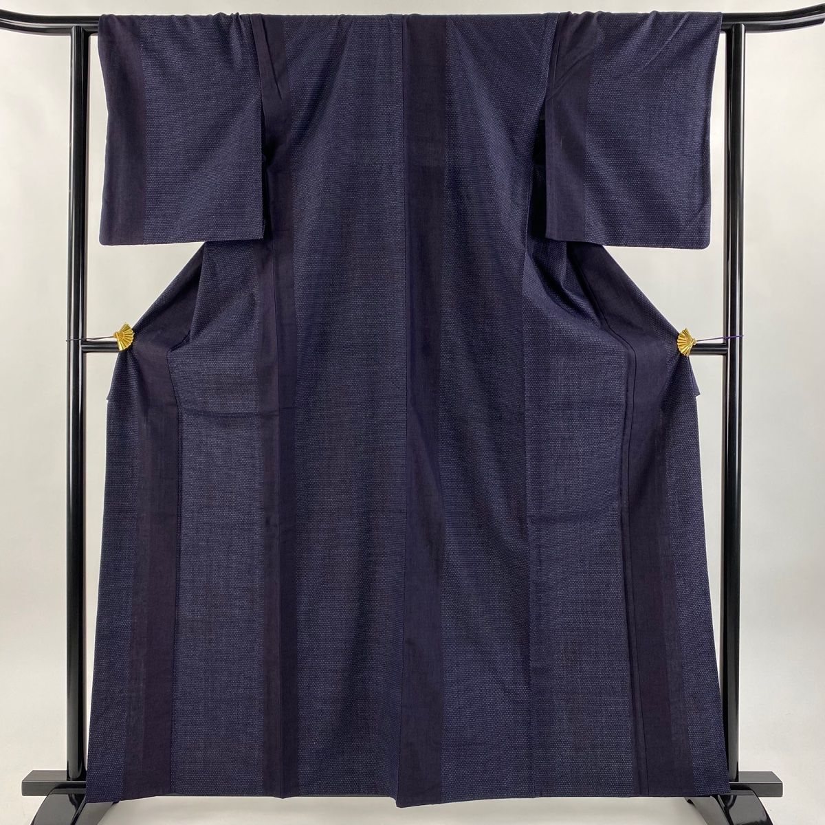 結城紬 身丈161cm 裄丈64cm M 単衣 本場結城紬 田中林次 落款 縦縞 蚊絣 濃紺 正絹