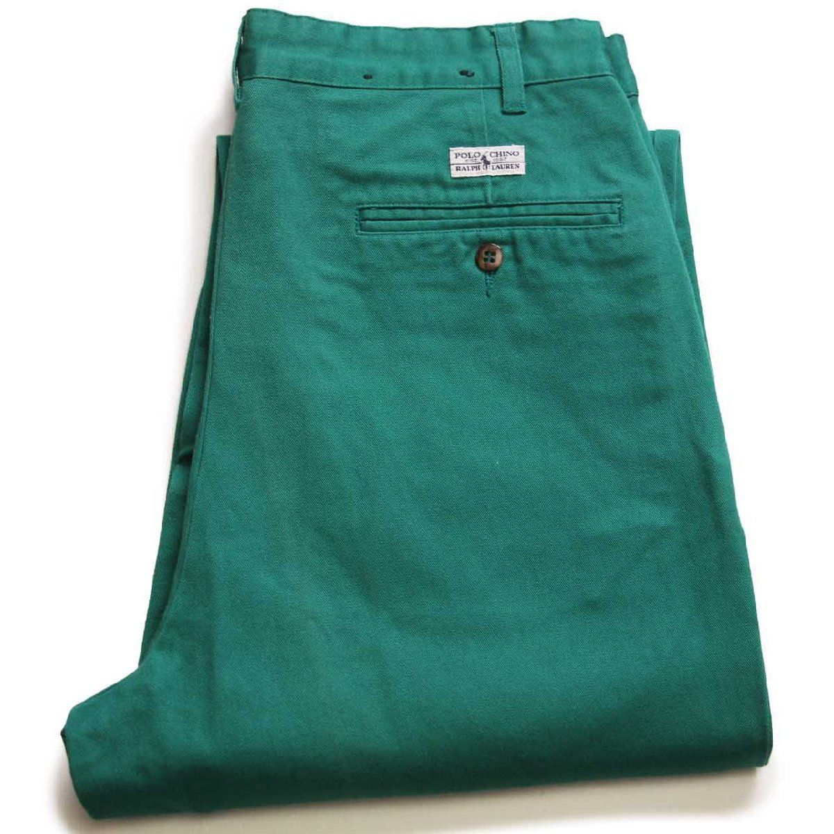 90s ポルトガル製 ポロ ラルフローレン ANDREW PANT ツータック コットン チノパン 緑 W31 L32 クラシック ユーロ グリーン