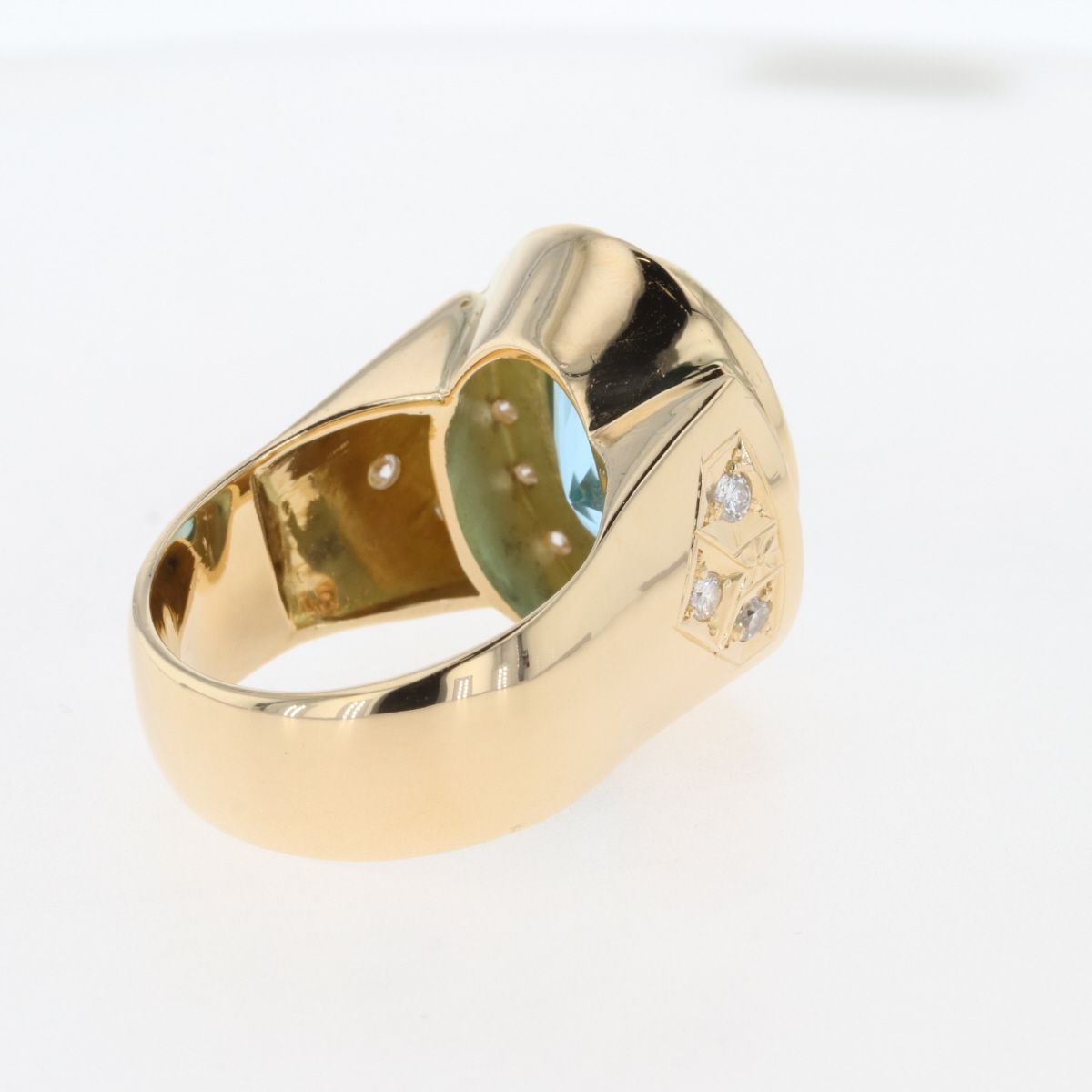 ブルートパーズ デザインリング K18 イエローゴールド 指輪 メレダイヤ 