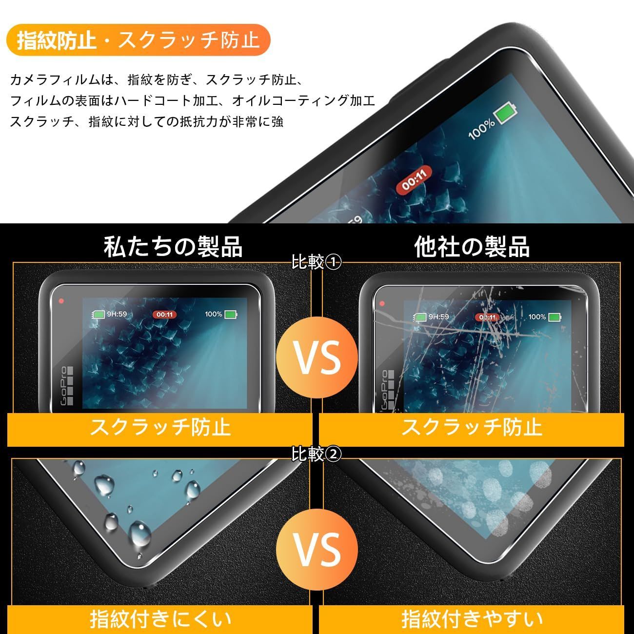 美品セット】GoPro9 HEROBLACK 本体ガラス強化フィルム 【公式通販】
