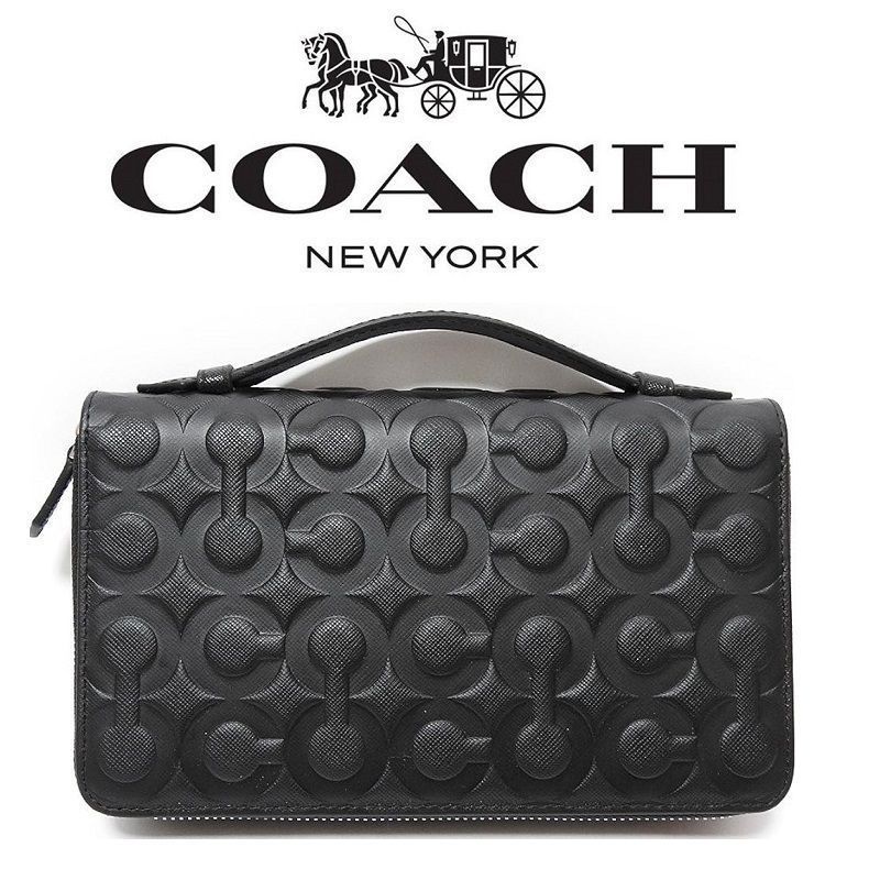 コーチ財布＞COACH/コーチ財布 長財布 F77288 ブラック セカンドバッグ ダブルジップ トラベルオーガナイザー オプアート メンズ長財布  小銭入れあり アウトレット品 紙袋付属 新品未使用 - メルカリ