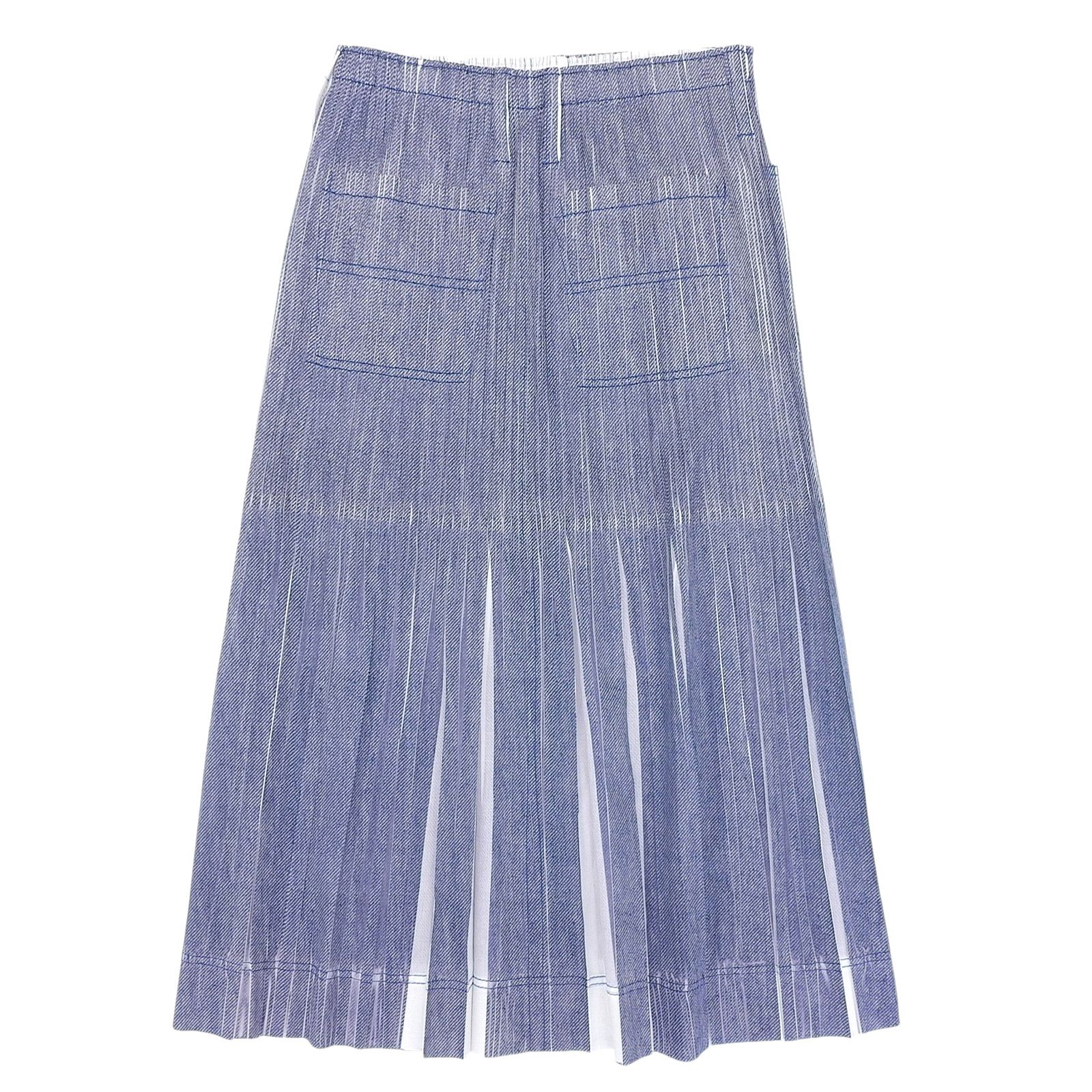 送料無料の商品多数！ ▲PLEATS PLEASE プリーツプリーズ イッセイミヤケ PP11-JG614 デニム転写 プリーツ スカート ブルー系 3 日本製 正規品 レディース 新商品が続々！