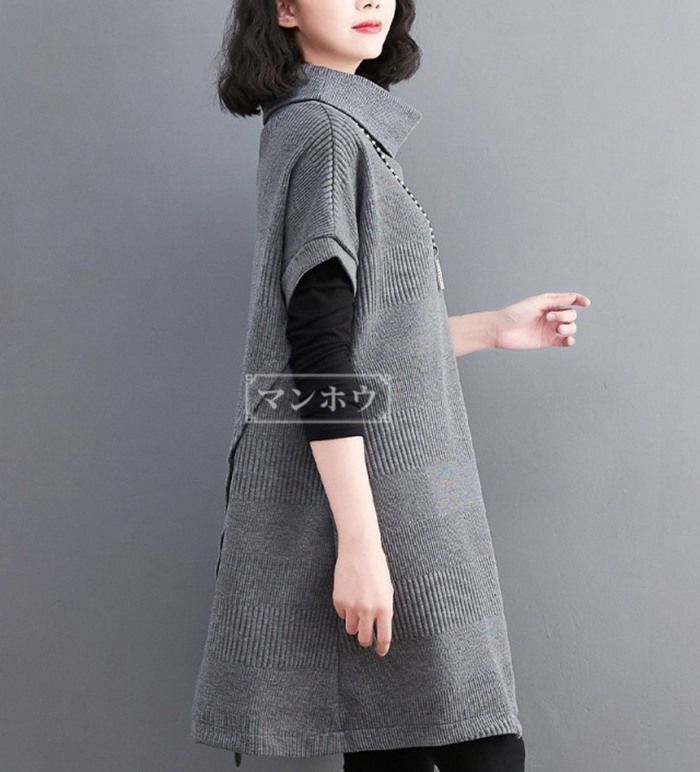 JURGEN LEHL 焦茶　半袖ニット　Aライン　チュニック　ワンピース JURGEN LEHL 焦茶 半袖ニット Aライン チュニック ワンピース