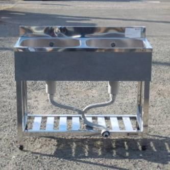 アズマ 業務用 ステンレス 2槽 シンク W1000 D450 H800 90 mm 厨房 槽内寸W45D37深22cm KP2-1000 へこみあり W100