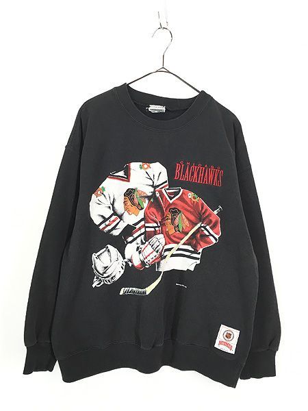 古着 90s USA製 NHL Chicago Blackhawks ブラックホークス ユニフォーム スウェット トレーナー L 古着 