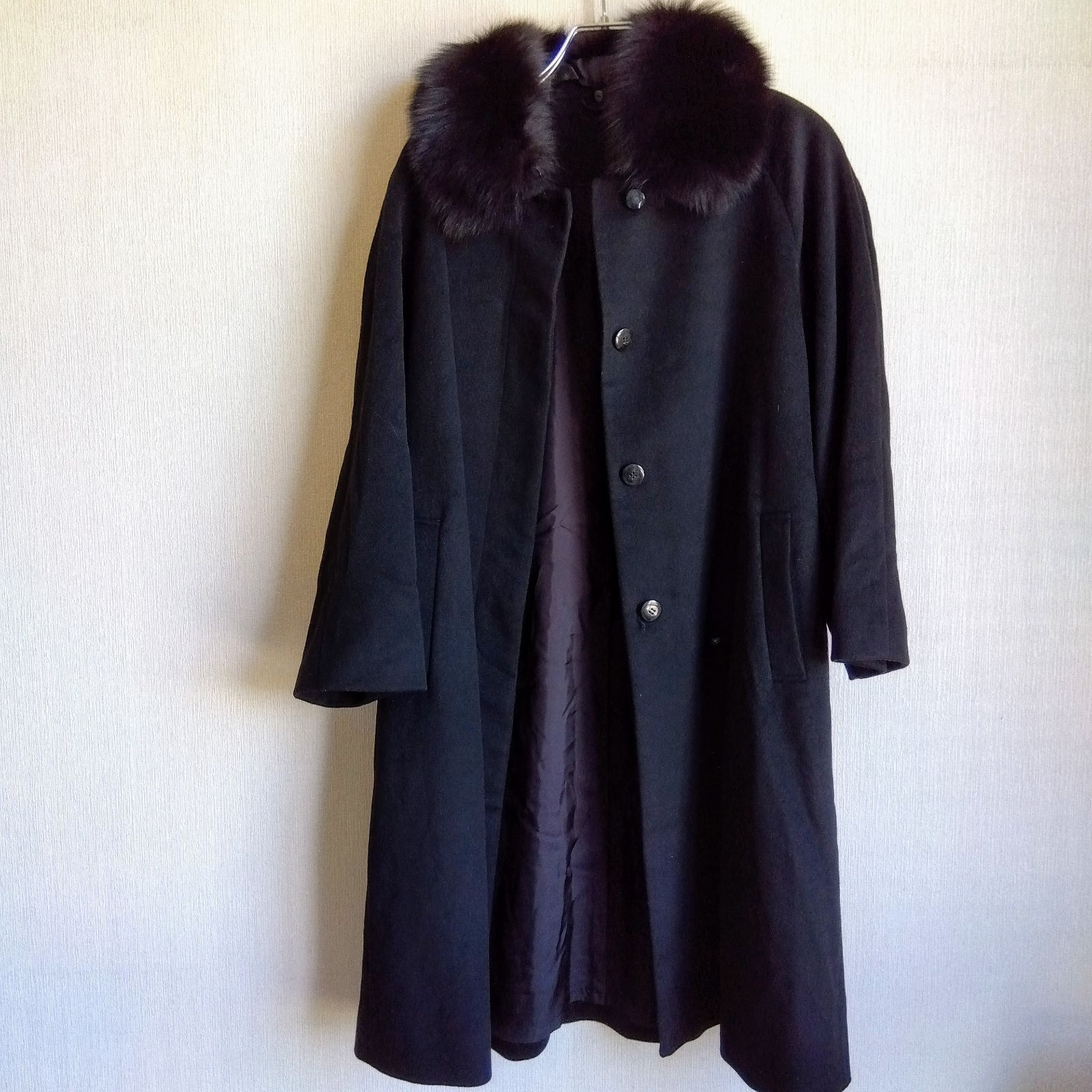 エンチャリオット カシミヤ100% ブルーフォックス ポンチョ ブラック