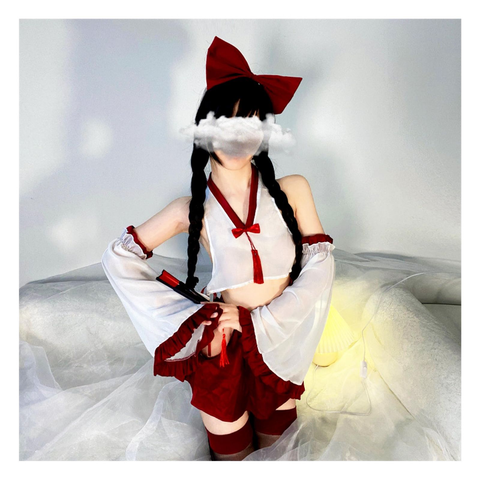 バックアロウエロ PEANET] 巫女 セクシー コスプレ ランジェリー 神社 和装 着物 和服 正月 仮装 衣装 透け透け エロ 誘惑 過激 赤 クリーム  コスチューム 巫女服 (カチューシャ＋トップス＋ス [カチューシャ＋トップス＋スカート＋振袖＋ソックス（5点セット）] - メルカリ