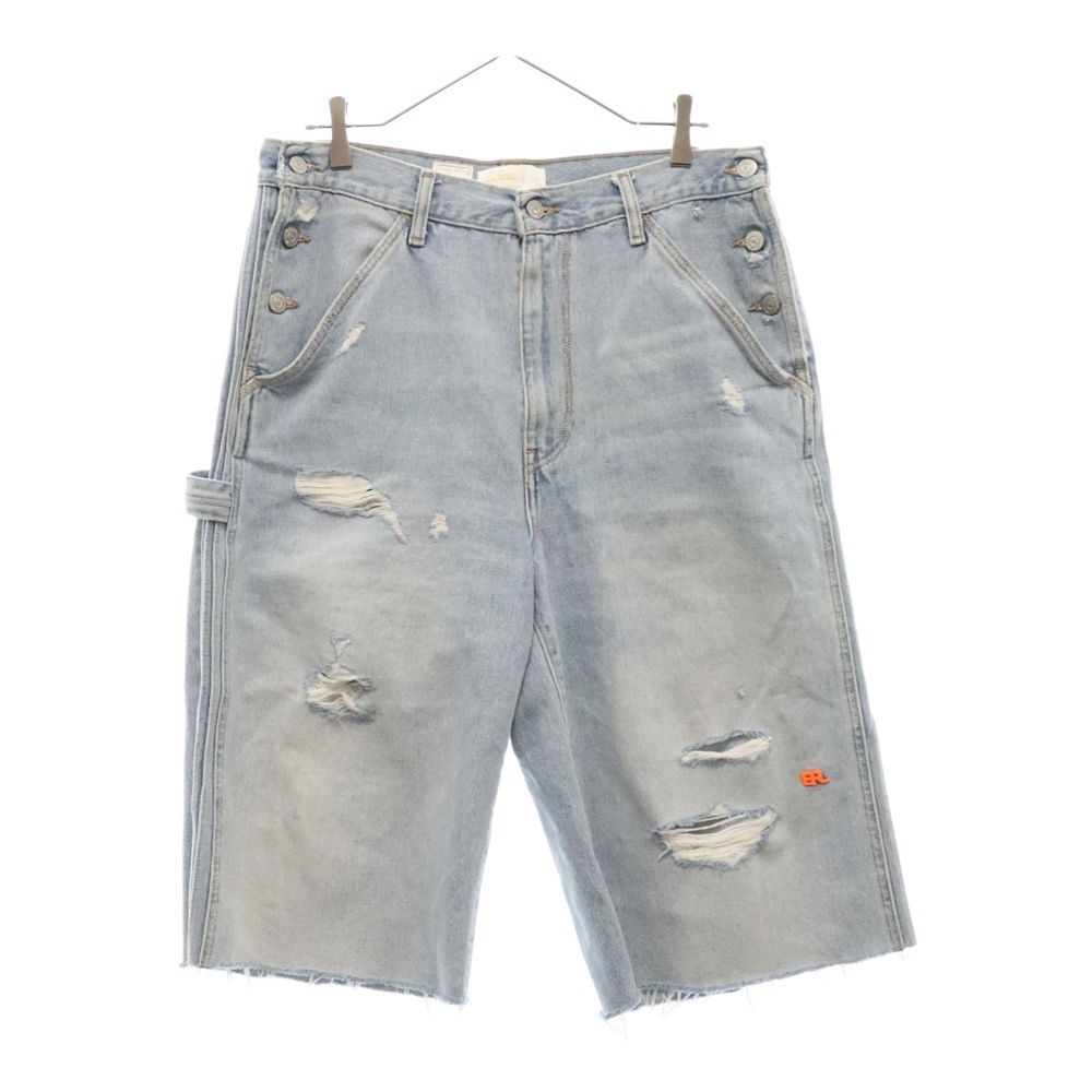 ERL (イーアールエル) 23AW × LEVIS 501 distressed denim shorts リーバイス デストロイ加工  バギーショーツ ロゴ刺繍 デニムハーフパンツ インディゴ PC9-A5382-0000 - メルカリ