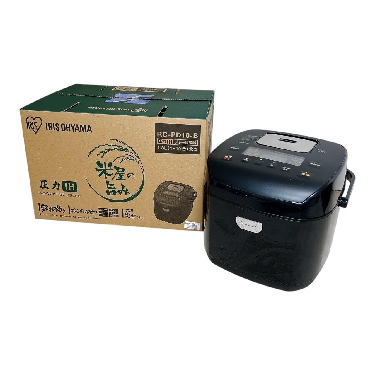 アイリスオーヤマ 炊飯器 10合 圧力IH式 40銘柄炊き分け機能 厚火釜 大火力 玄米 RC-PD10-B ブラック ○345