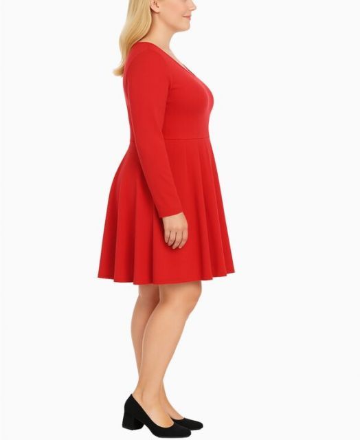 送料無料 ホワイトマーク レディース ワンピース トップス Plus Size Classic Long Sleeve Fit and Flare Dress Red
