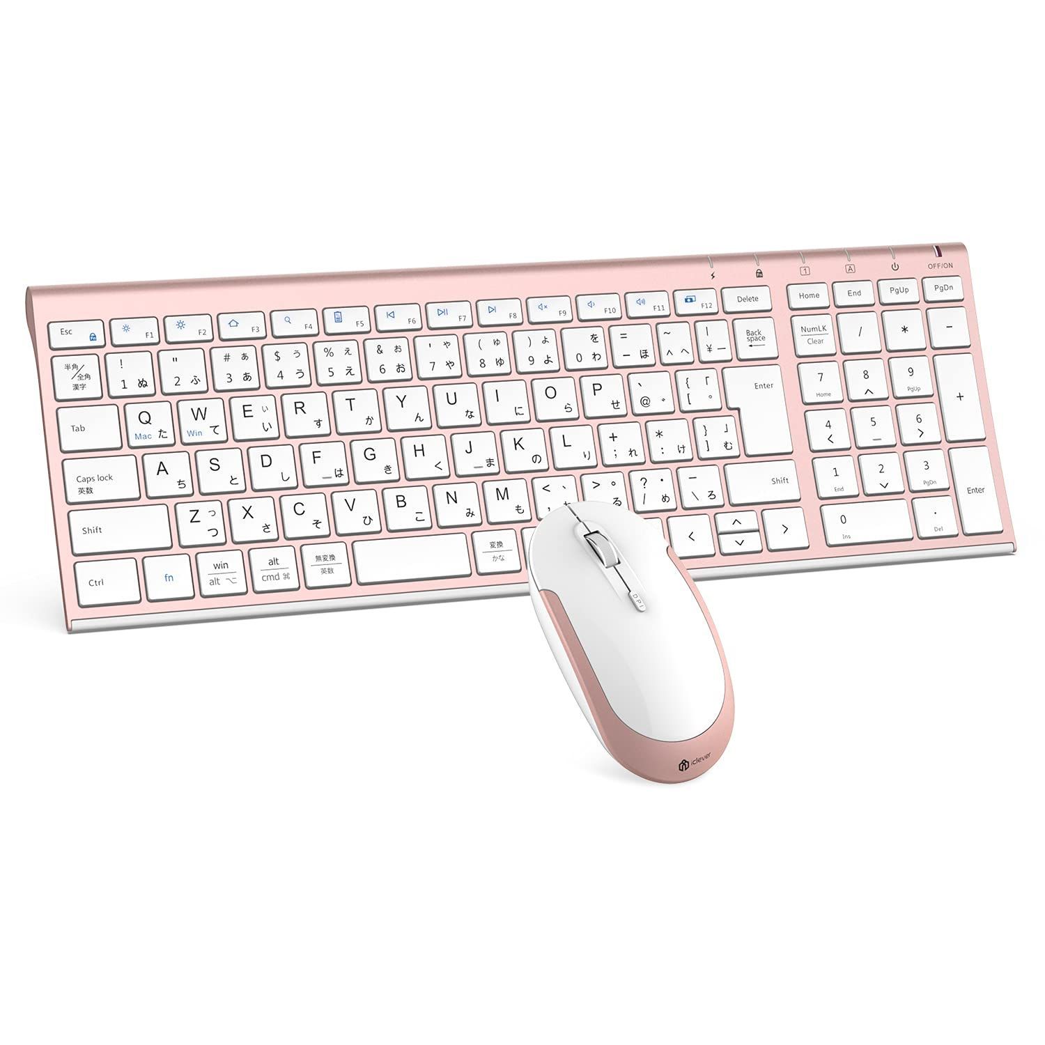 IC-BK22Combo Windows対応 パソコンPC 2.4G マウス3段調節可能DPI キーボード キーボード 無線 テンキー付き ローズピンク 超薄型 静音 USB 充電式 Type-C キーボードワイヤレスキーボードマウスセット