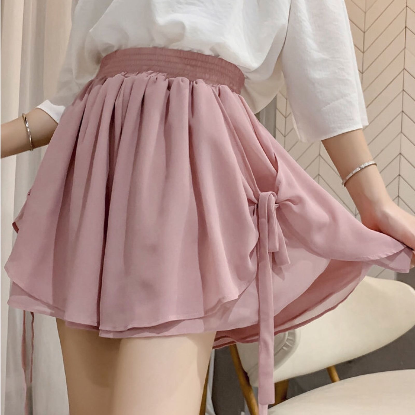 新品】フェミニン♡ふんわりシフォンキュロット レディース