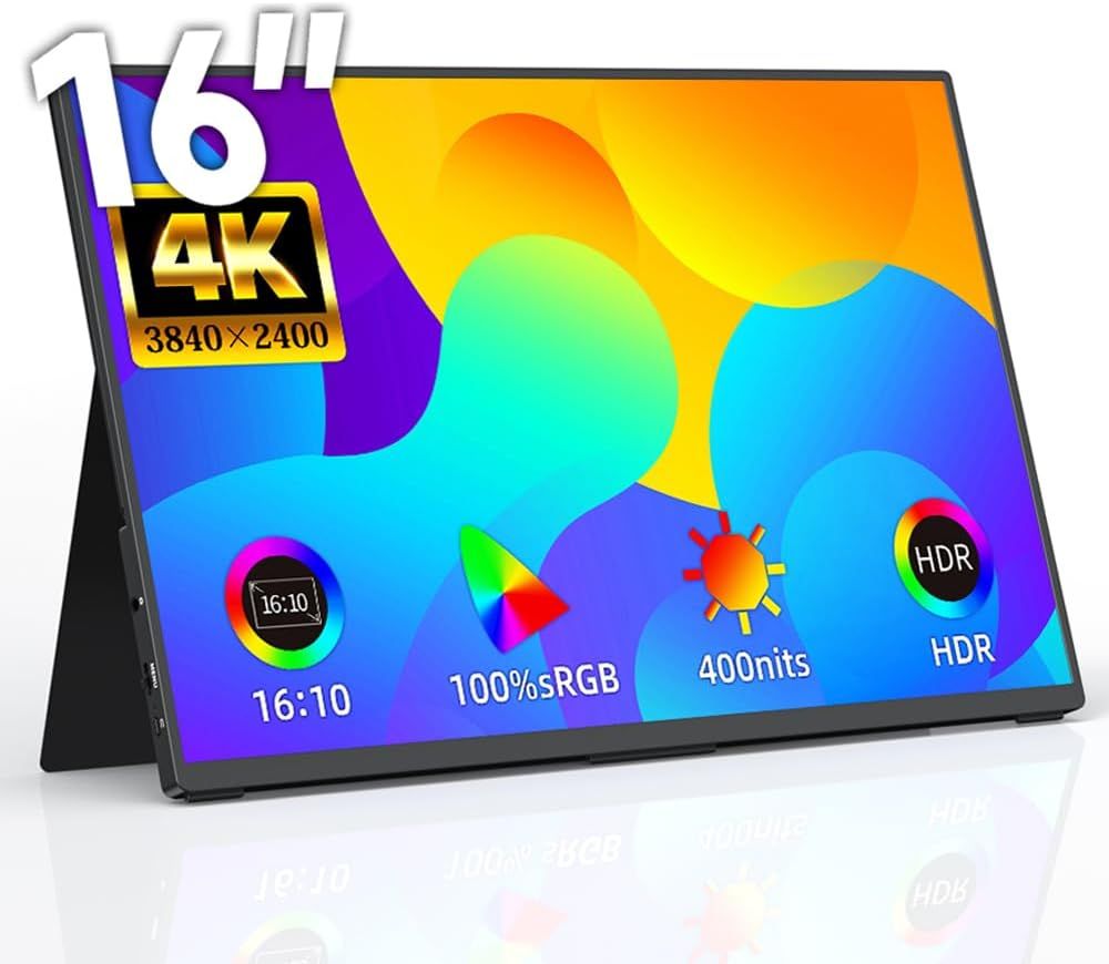 Upperizon モバイルモニター 16インチ 4K 非光沢IPS 100%sRGB 400nits高輝度 薄型 UHD 16:10(3840×2400) HDR対応 スタンドカバー付 スピーカー内蔵 USB Type-C×2 MiniHDMI×1 PC・