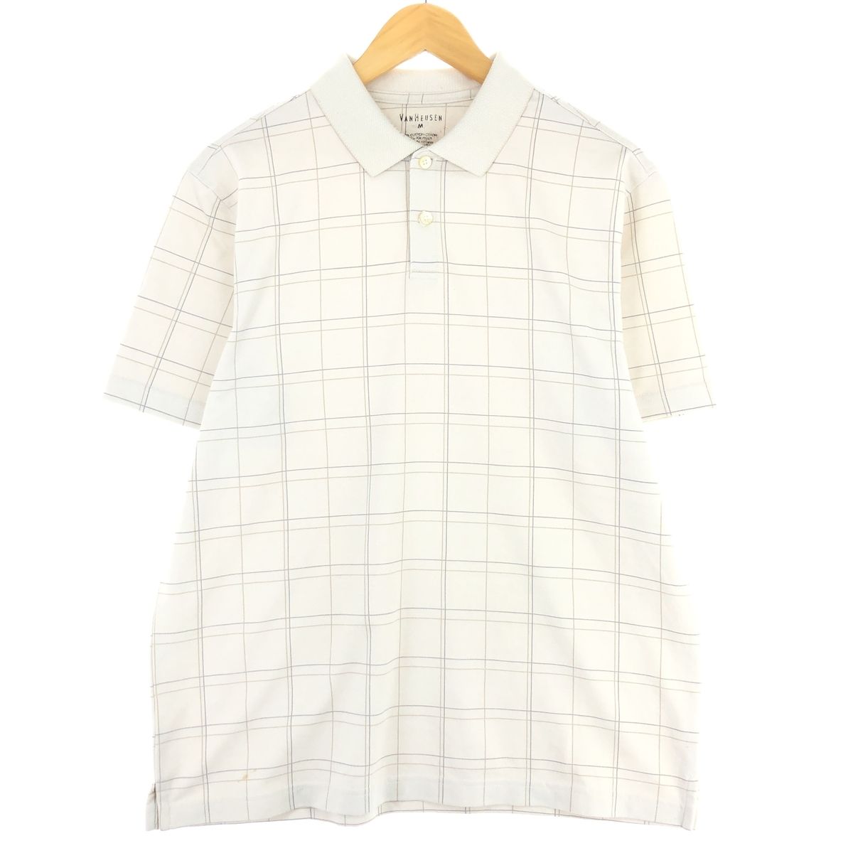 古着 ヴァンヒューゼン VAN HEUSEN 半袖 チェック ポロシャツ メンズM/eaa430455