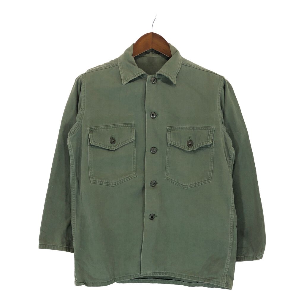 70年代 米軍実物 U.S.ARMY コットンサテン ユーティリティシャツ OG-107 ミリタリー ヴィンテージ オリーブ(メンズ M相当) 中古 古着 P5011