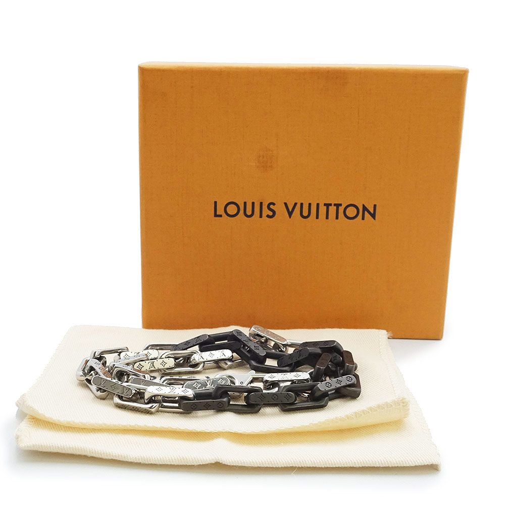 ルイ ヴィトン モノグラム チェーン ネックレス シルバー ブラック