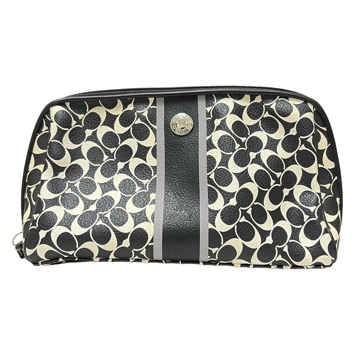 COACH コーチ ポーチ ミニシグネチャー柄 黒×アイボリー×グレー