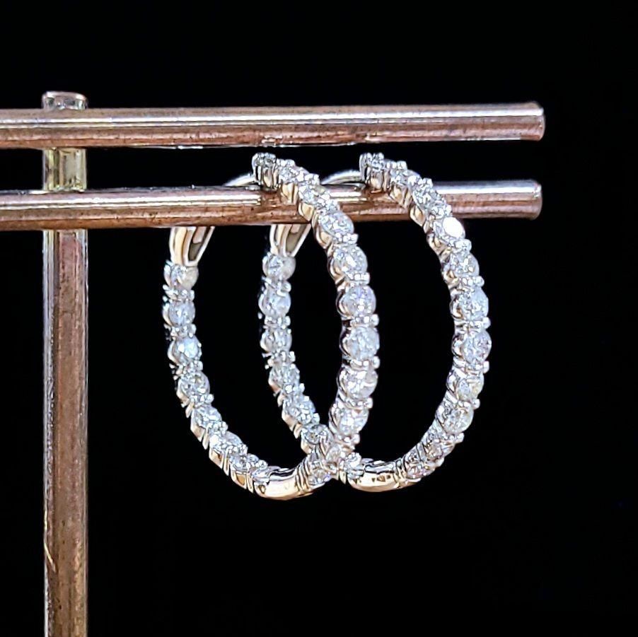 19mm 計1.1ct ダイヤモンド K18 WG フープ ピアス 鑑別書付 18金  