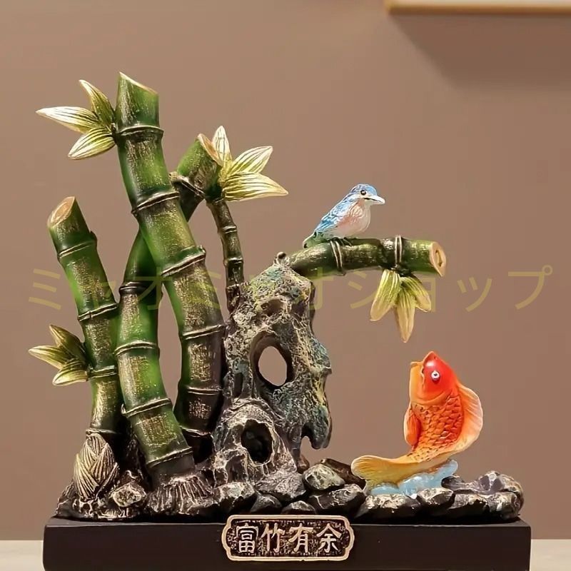 竹 竹林 樹脂 置物 オブジェ 鯉 鳥 豪華 風水グッズ 富と幸運 竹の置物 恋愛運 結婚運 成長祈願 幸運 癒し 浄化 幸運 開運 インテリア リビング オフィス モダン