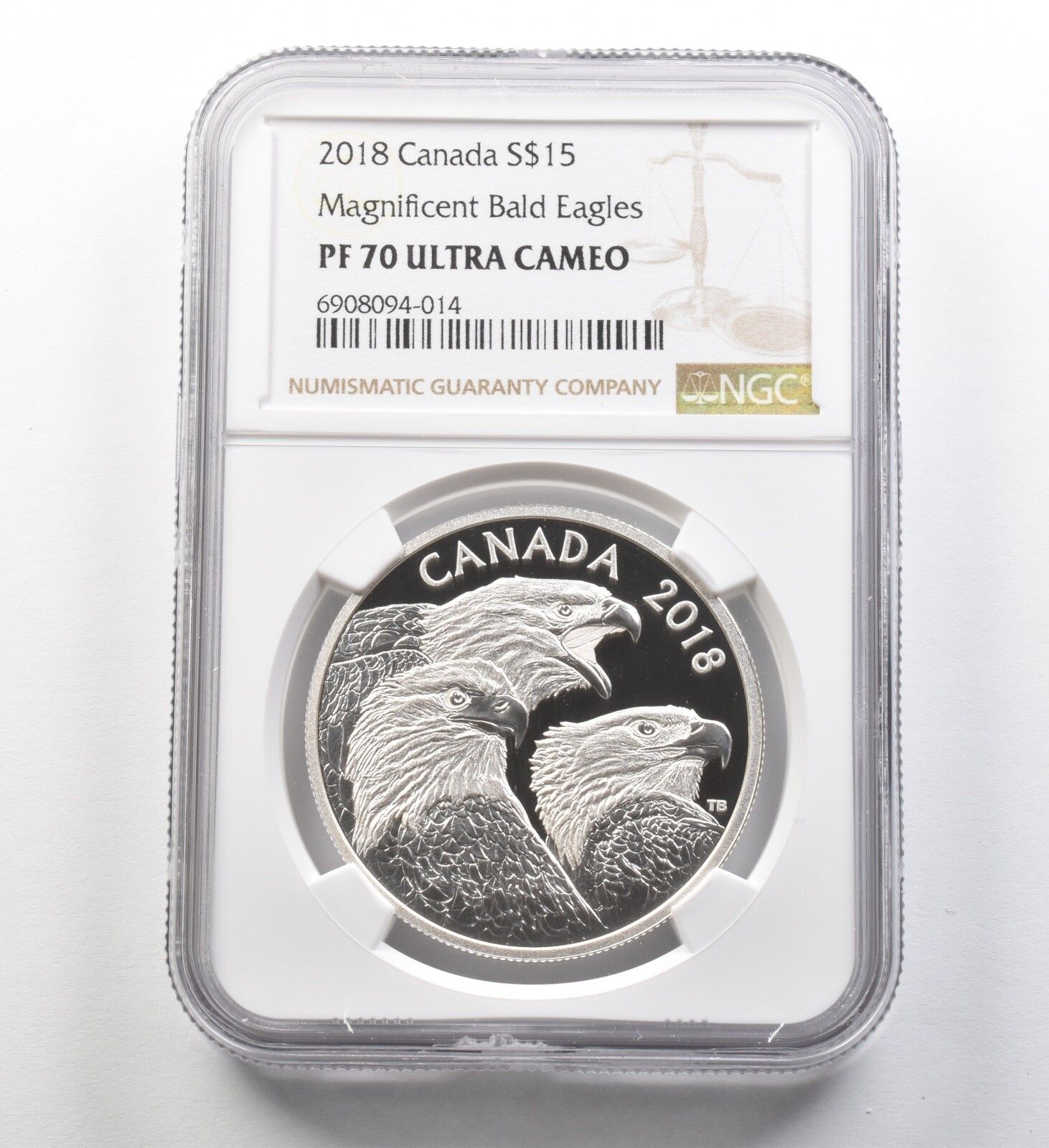 2018年カナダ15ドル銀貨 壮大な白頭鷲 PF70 UCAM NGC