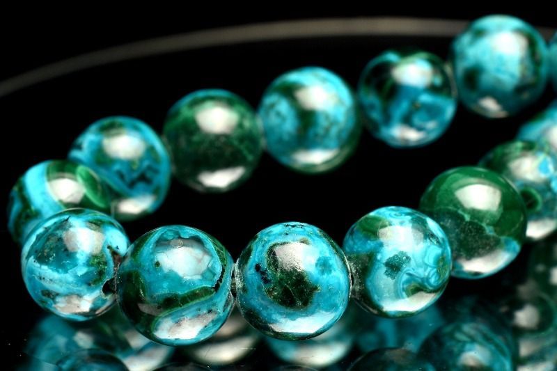 クリソコラ マラカイト 1点物】希少AAA☆アメリカ産 クリソコラインマラカイト 7-7.5mm