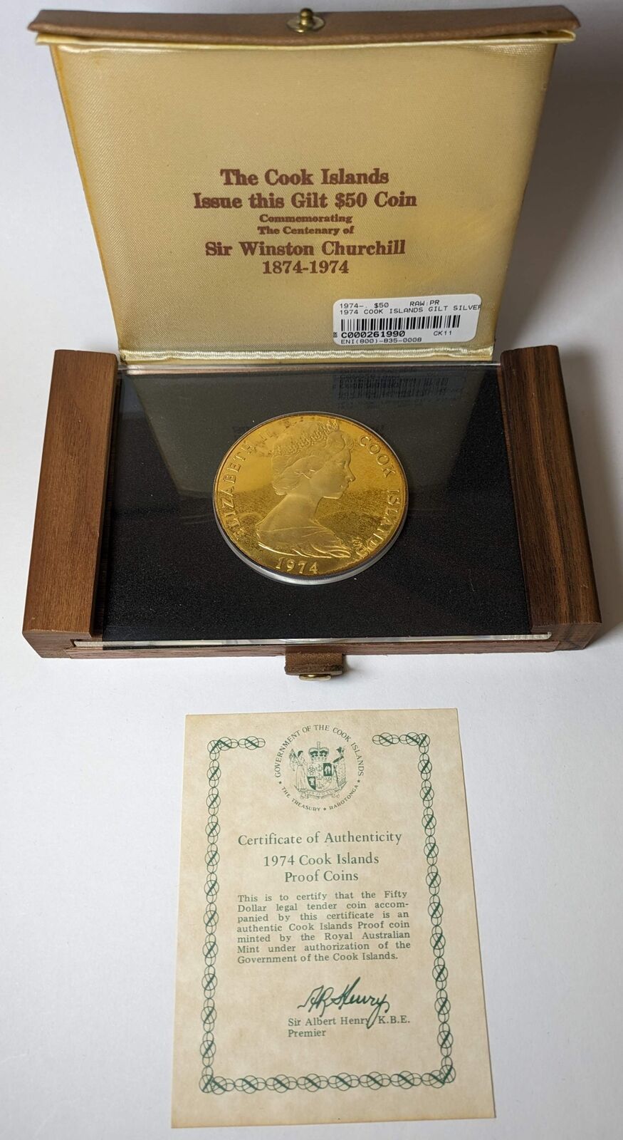 1974 Cook Islands $50 Gilt Silver Proof