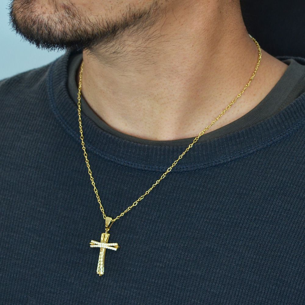 ネックレス メンズ K18 メンズネックレス 18金 イエローゴールド ダイヤモンド クロス 十字架 刻印入り 鑑別書付き プレゼント ギフト マート メルカリShops店