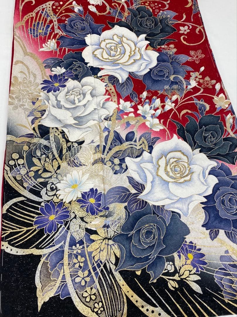 振袖 仮絵羽 舞台衣装 正絹 刺繍 金彩 銀彩 未仕立て品 八掛付き 