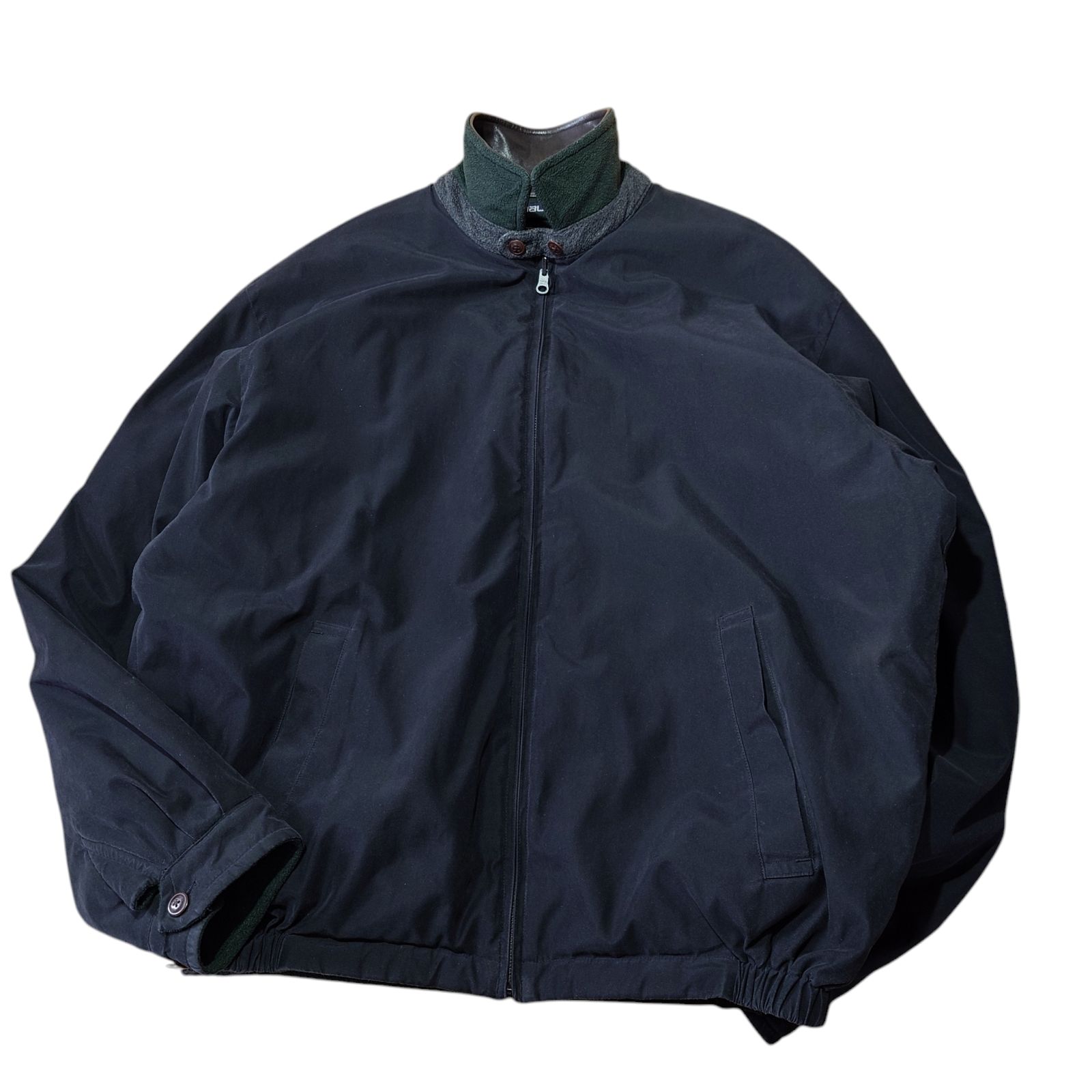90s】NAUTICA ドリズラージャケット リバーシブル レザー襟 黒 緑 