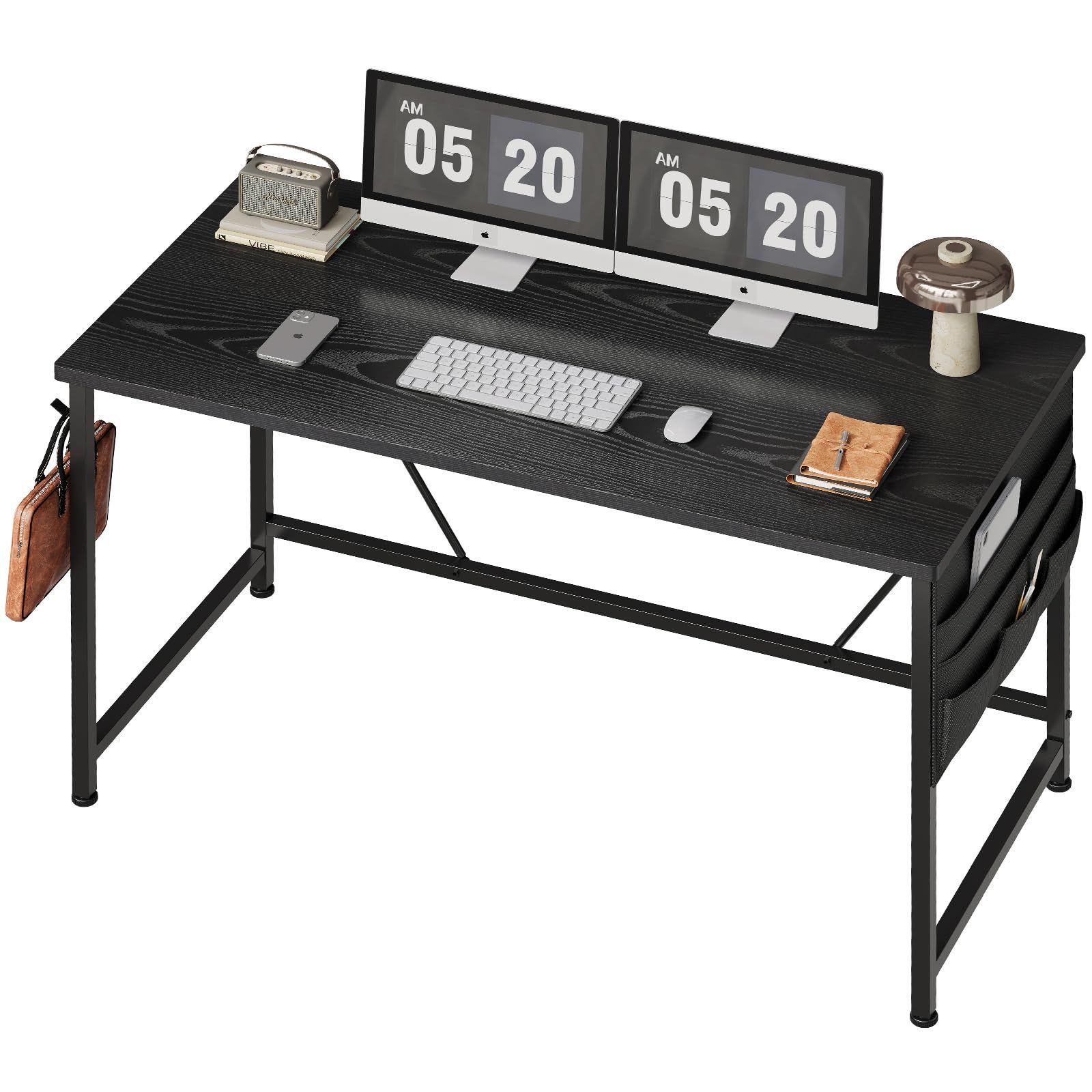 新着商品 YeTom 机 デスク パソコンデスク pcデスク 幅120*奥行55cm つくえ 収納袋付き勉強机 フック付き学習机 組立簡単 テレワーク 黒い