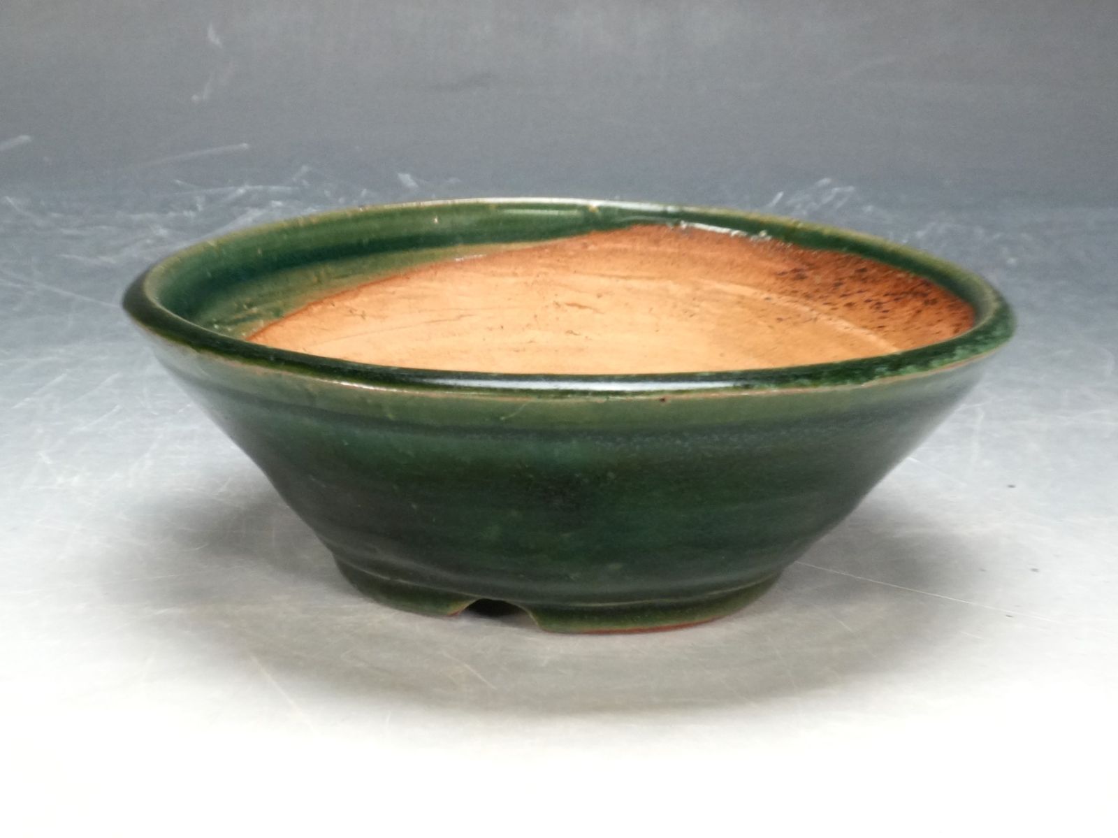 石井盆栽 常滑 秀峰 盆栽鉢 丸鉢 横幅約14.7㎝ p-098