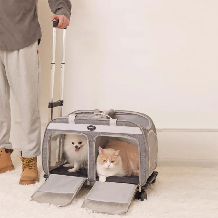 猫 キャリーバッグ 2匹用 キャリー 折り畳み キャスター付き スーツケース ペットカート キャットキャリー 犬 猫 最適体重16kg 折りたたみ ペットキャリーバッグ 通気性 キャスター 4輪 36 nin5786