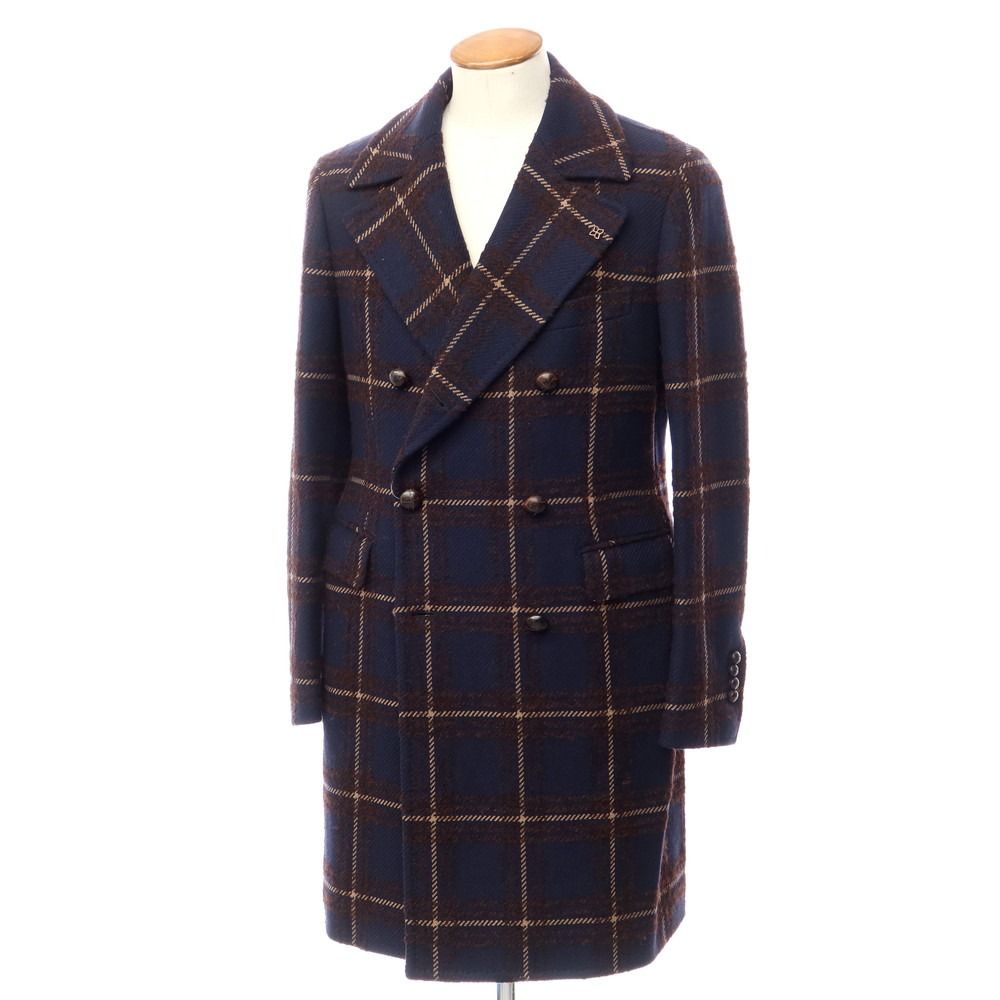 TAGLIATORE ネイビー チェック ダブルブレストコート