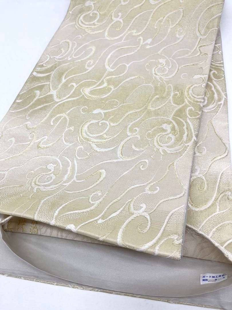 浅山織物 袋帯 真珠箔 ローブデコルテ 鳥 正絹 六通 Q1074