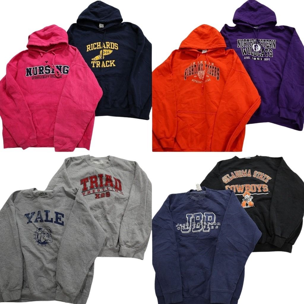 古着卸 まとめ売り カレッジ風 スウェット 8枚セット (メンズ XL /2XL ) 3段プリント アーチロゴ フーディー 中古 古着 MY6500