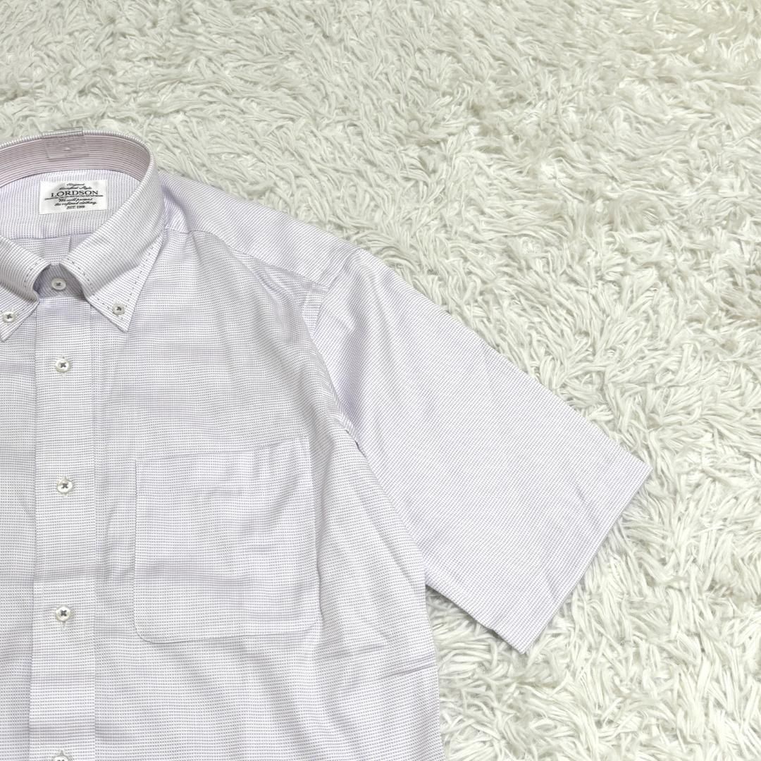 LORDSON 半袖ボタンダウンシャツ M パープル ホワイト KARIMZIABAT_FR