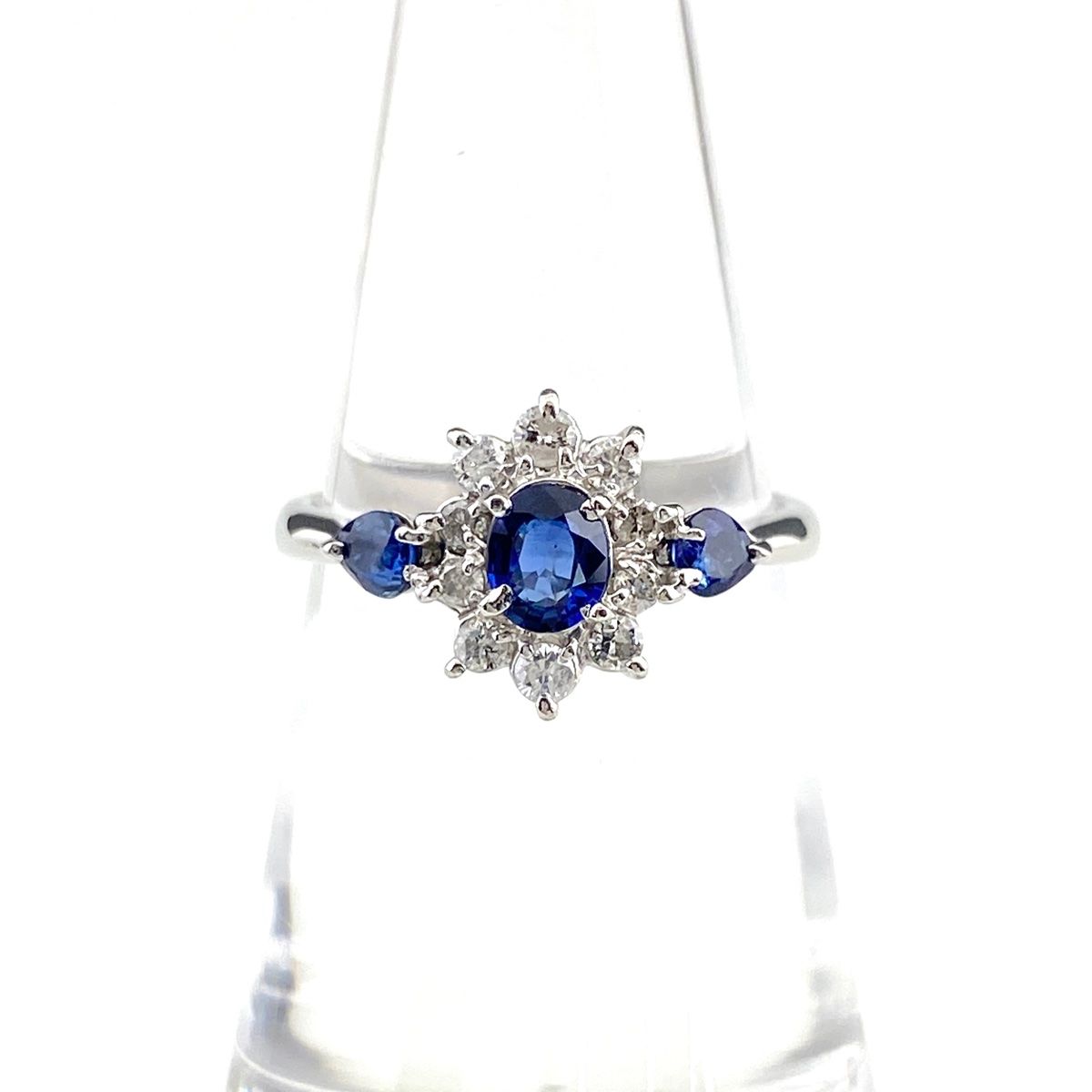 フラワーモチーフ デザインリング プラチナ 指輪 メレダイヤ 花 リング 11.5号 Pt900 サファイア ダイヤモンド レディース