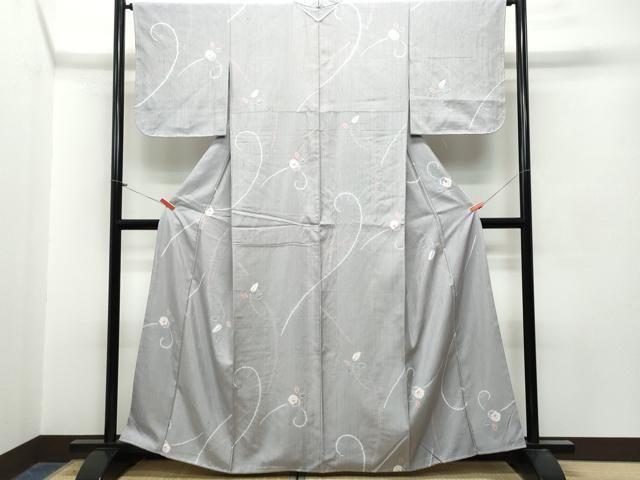 平和屋着物○上質な小紋 紬地 絞り 草花文 正絹 逸品 未使用  